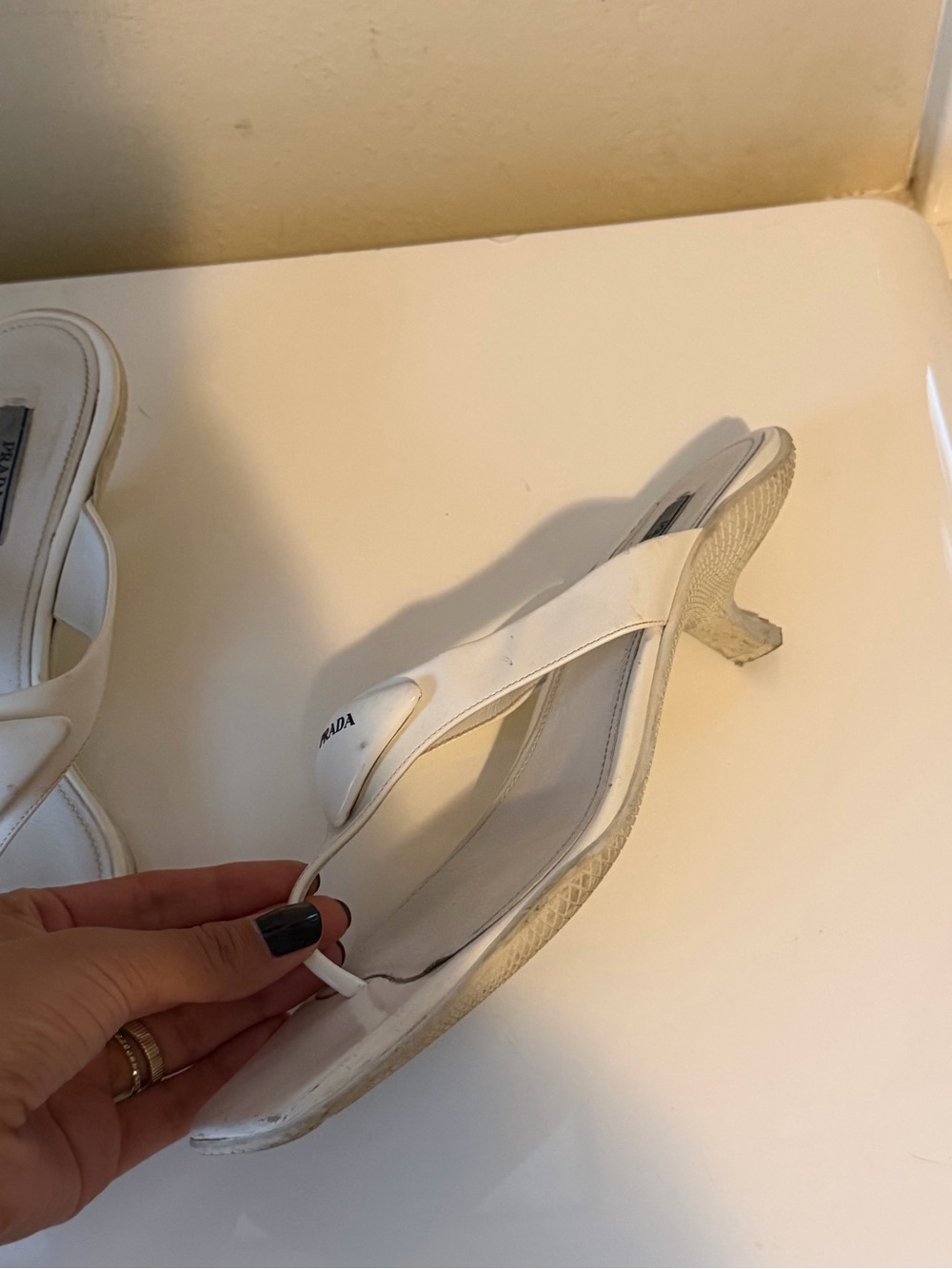 Prada White Thong Sandal Heels - Women's Designer Flip Mules - Picture 3 of 6